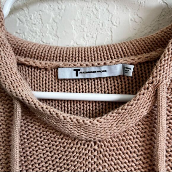 T by Alexander Wang Tan Knit Hooded Sweater Women’s Size Small - Picture 3 of 6